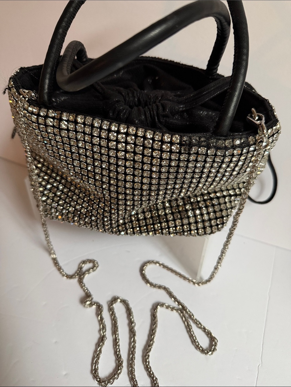 Black Rhinestone Drawstring Evening Bag - Picture 6 of 7